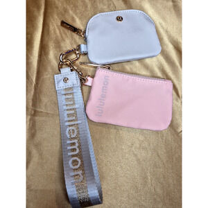 Lululemon Dual Pouch Wristlet Keychain Gold Pink Gray One Size New Without Tag